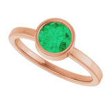 14K Gold Round Lab-Grown Emerald Bezel-Set Solitaire Ring - Rose Gold - view 10