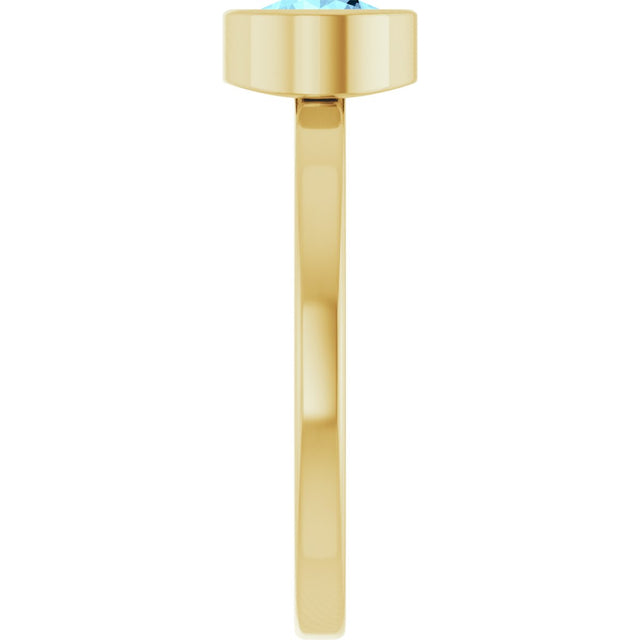 14K Gold Round Natural Aquamarine Bezel-Set Solitaire Ring - Yellow Gold - view 9