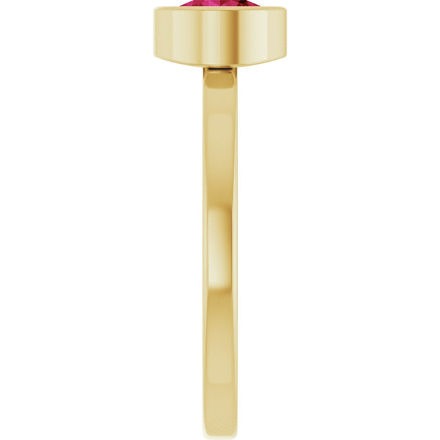 14K Gold Round Lab-Grown Ruby Bezel-Set Solitaire Ring - Yellow Gold - view 9