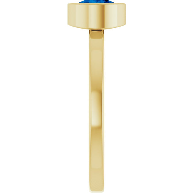 14K Gold Round Lab-Grown Blue Sapphire Bezel-Set Solitaire Ring - Yellow Gold - view 9
