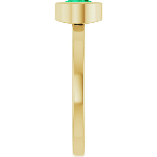 14K Gold Round Natural Emerald Bezel-Set Solitaire Ring - Yellow Gold - view 9