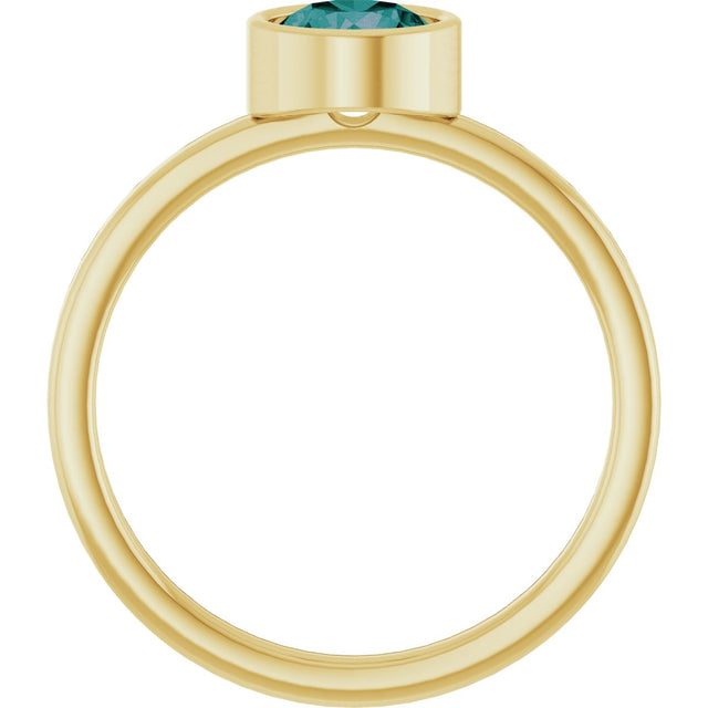 14K Gold Round Lab-Grown Alexandrite Bezel-Set Solitaire Ring - Yellow Gold - view 7