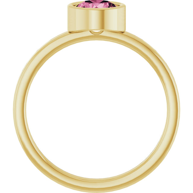14K Gold Round Natural Pink Tourmaline Bezel-Set Solitaire Ring - Yellow Gold - view 7