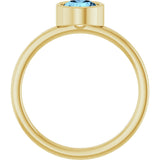 14K Gold Round Natural Aquamarine Bezel-Set Solitaire Ring - Yellow Gold - view 7