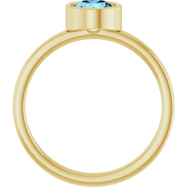 14K Gold Round Natural Aquamarine Bezel-Set Solitaire Ring - Yellow Gold - view 7