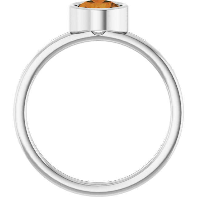 14K Gold Round Natural Citrine Bezel-Set Solitaire Ring - White Gold - view 7