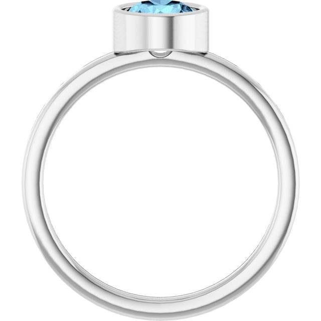 14K Gold Round Natural Aquamarine Bezel-Set Solitaire Ring - White Gold - view 7