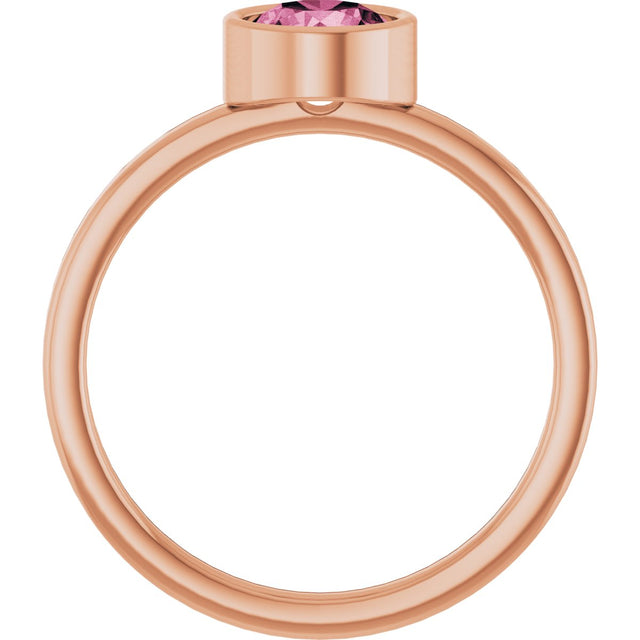 14K Gold Round Natural Pink Tourmaline Bezel-Set Solitaire Ring - Rose Gold - view 7