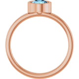 14K Gold Round Natural Aquamarine Bezel-Set Solitaire Ring - Rose Gold - view 7