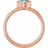 14K Gold Round Natural Blue Zircon Bezel-Set Solitaire Ring - Rose Gold - view 7
