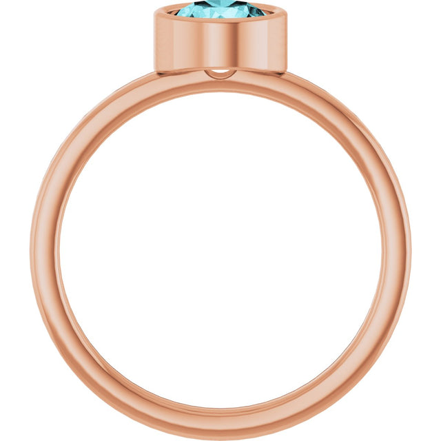 14K Gold Round Natural Blue Zircon Bezel-Set Solitaire Ring - Rose Gold - view 7