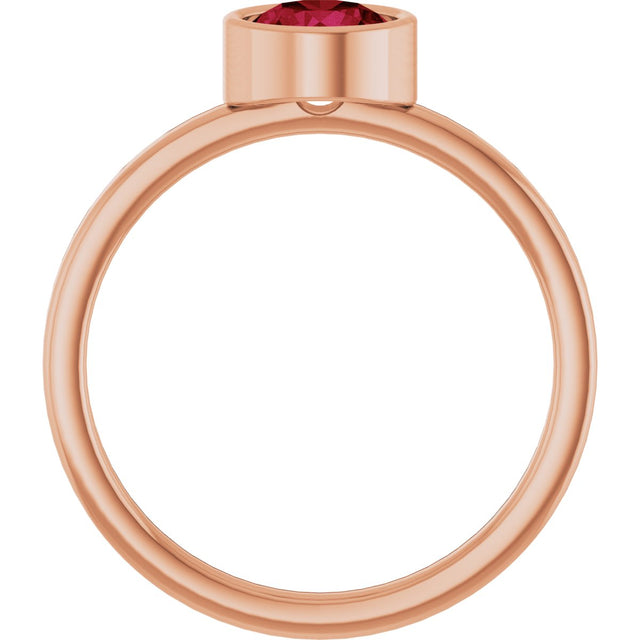 14K Gold Round Lab-Grown Ruby Bezel-Set Solitaire Ring - Rose Gold - view 7