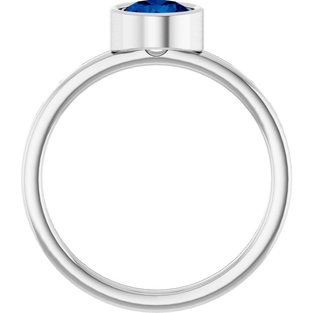 14K Gold Round Lab-Grown Blue Sapphire Bezel-Set Solitaire Ring - White Gold - view 7