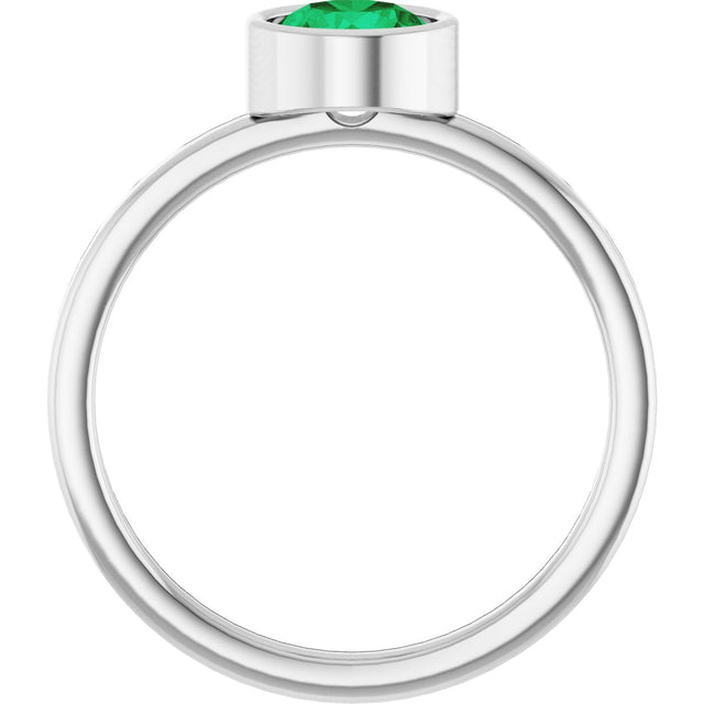 14K Gold Round Lab-Grown Emerald Bezel-Set Solitaire Ring - White Gold - view 7