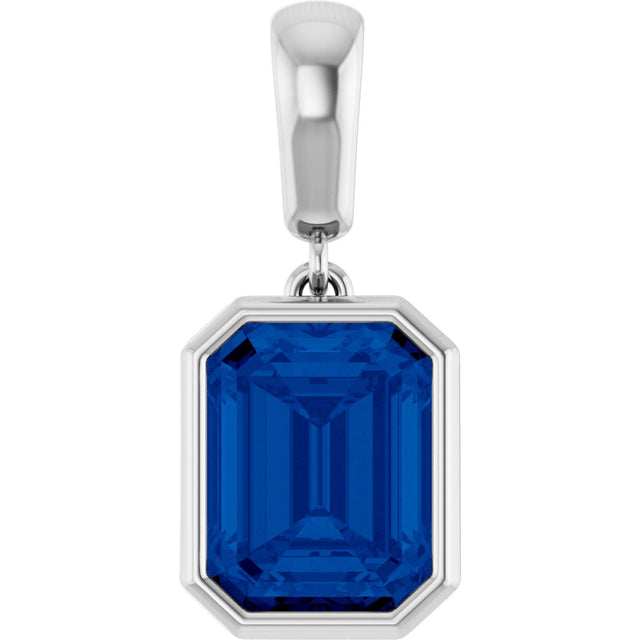 14K Gold Emerald Lab-Grown Blue Sapphire Bezel-Set Pendant - White Gold