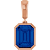 14K Gold Emerald Lab-Grown Blue Sapphire Bezel-Set Pendant - Rose Gold