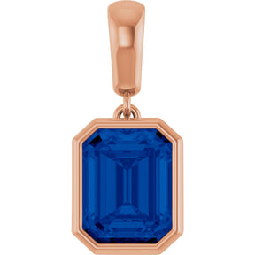 14K Gold Emerald Lab-Grown Blue Sapphire Bezel-Set Pendant - Rose Gold