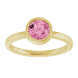 14K Gold Round Natural Pink Tourmaline Bezel-Set Solitaire Ring - Yellow Gold - view 8