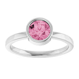 14K Gold Round Natural Pink Tourmaline Bezel-Set Solitaire Ring - White Gold - view 8