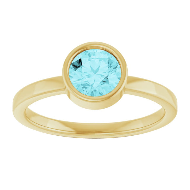 14K Gold Round Natural Blue Zircon Bezel-Set Solitaire Ring - Yellow Gold - view 8