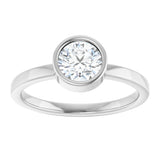 14K Gold Round Natural White Sapphire Bezel-Set Solitaire Ring - White Gold - view 8