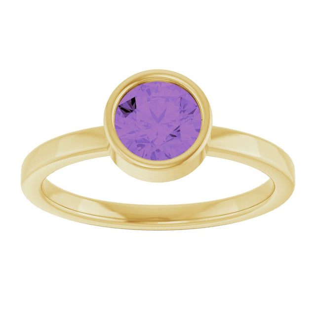 14K Gold Round Natural Amethyst Bezel-Set Solitaire Ring - Yellow Gold - view 8