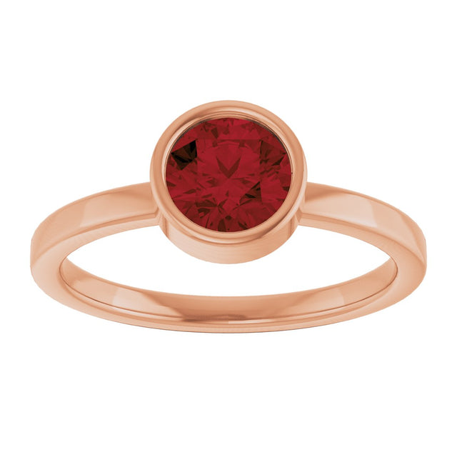 14K Gold Round Natural Mozambique Garnet Bezel-Set Solitaire Ring - Rose Gold - view 8