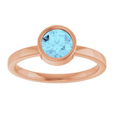 14K Gold Round Natural Aquamarine Bezel-Set Solitaire Ring - Rose Gold - view 8