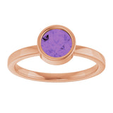 14K Gold Round Natural Amethyst Bezel-Set Solitaire Ring - Rose Gold - view 8