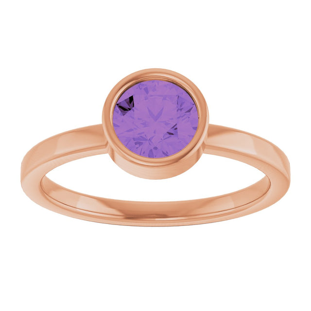 14K Gold Round Natural Amethyst Bezel-Set Solitaire Ring - Rose Gold - view 8