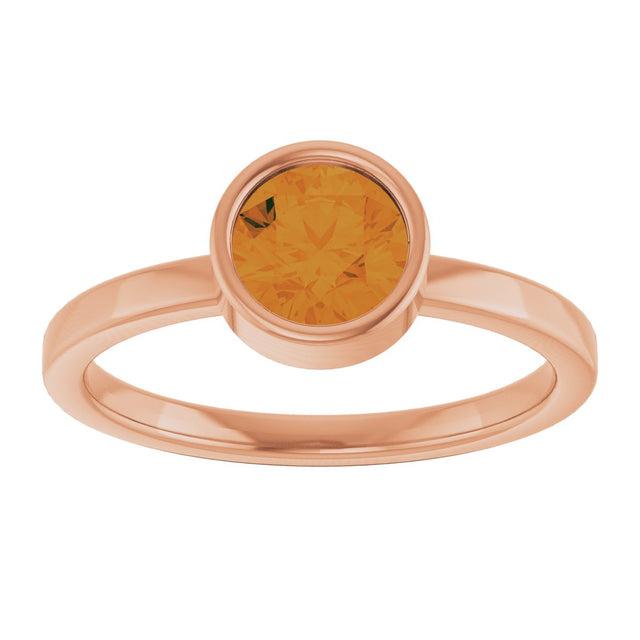 14K Gold Round Natural Citrine Bezel-Set Solitaire Ring - Rose Gold - view 8