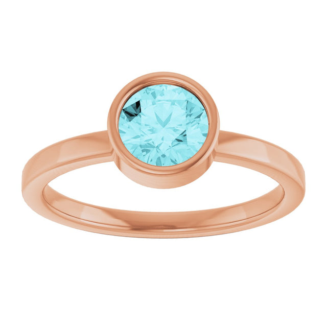 14K Gold Round Natural Blue Zircon Bezel-Set Solitaire Ring - Rose Gold - view 8