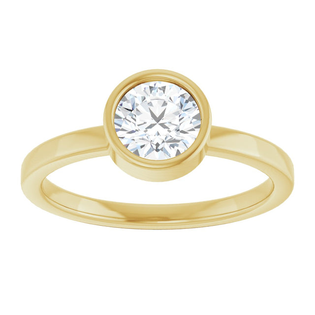 14K Gold Round Natural White Sapphire Bezel-Set Solitaire Ring - Yellow Gold - view 8