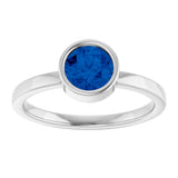 Platinum Round Lab-Grown Blue Sapphire Bezel-Set Solitaire Ring - view 8