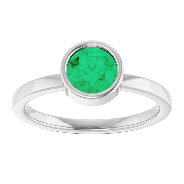 Platinum Round Lab-Grown Emerald Bezel-Set Solitaire Ring - view 8