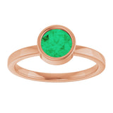 14K Gold Round Natural Emerald Bezel-Set Solitaire Ring - Rose Gold - view 8