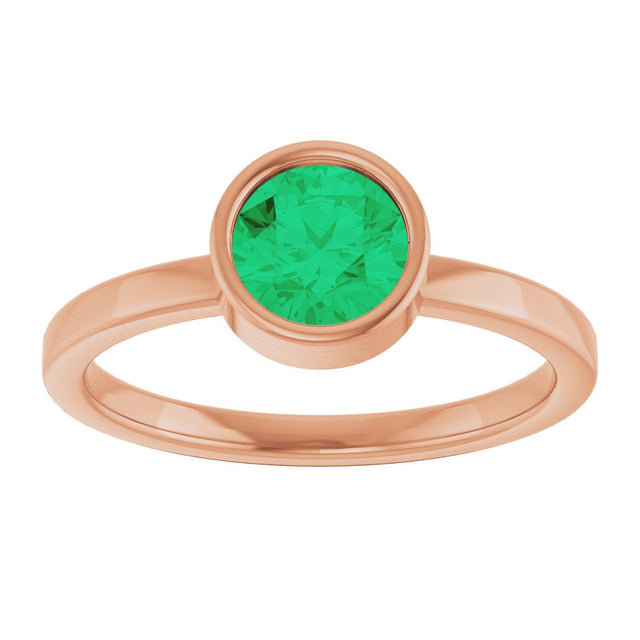 14K Gold Round Lab-Grown Emerald Bezel-Set Solitaire Ring - Rose Gold - view 8