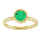 14K Gold Round Lab-Grown Emerald Bezel-Set Solitaire Ring - Yellow Gold - view 8