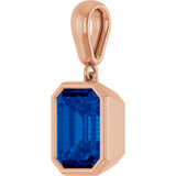 14K Gold Emerald Lab-Grown Blue Sapphire Bezel-Set Pendant - Rose Gold - view 2