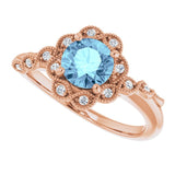 14K Gold Round Natural Aquamarine & Natural Diamond Halo-Style Ring - Rose Gold - view 5