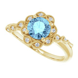14K Gold Round Natural Aquamarine & Natural Diamond Halo-Style Ring - Yellow Gold - view 5