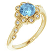 14K Gold Round Natural Aquamarine & Natural Diamond Halo-Style Ring - Yellow Gold