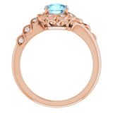 14K Gold Round Natural Aquamarine & Natural Diamond Halo-Style Ring - Rose Gold - view 2