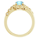 14K Gold Round Natural Aquamarine & Natural Diamond Halo-Style Ring - Yellow Gold - view 2
