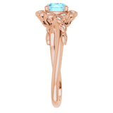 14K Gold Round Natural Aquamarine & Natural Diamond Halo-Style Ring - Rose Gold - view 4
