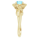 14K Gold Round Natural Aquamarine & Natural Diamond Halo-Style Ring - Yellow Gold - view 4