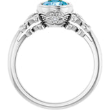 14K Gold Round Natural Swiss Blue Topaz & Natural Diamond Bezel-Set Accented Sculptural Ring - view 2