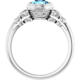 14K Gold Round Natural Aquamarine & Natural Diamond Bezel-Set Accented Sculptural Ring - White Gold - view 2