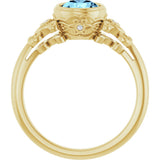 14K Gold Round Natural Aquamarine & Natural Diamond Bezel-Set Accented Sculptural Ring - Yellow Gold - view 2