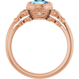 14K Gold Round Natural Aquamarine & Natural Diamond Bezel-Set Accented Sculptural Ring - Rose Gold - view 2